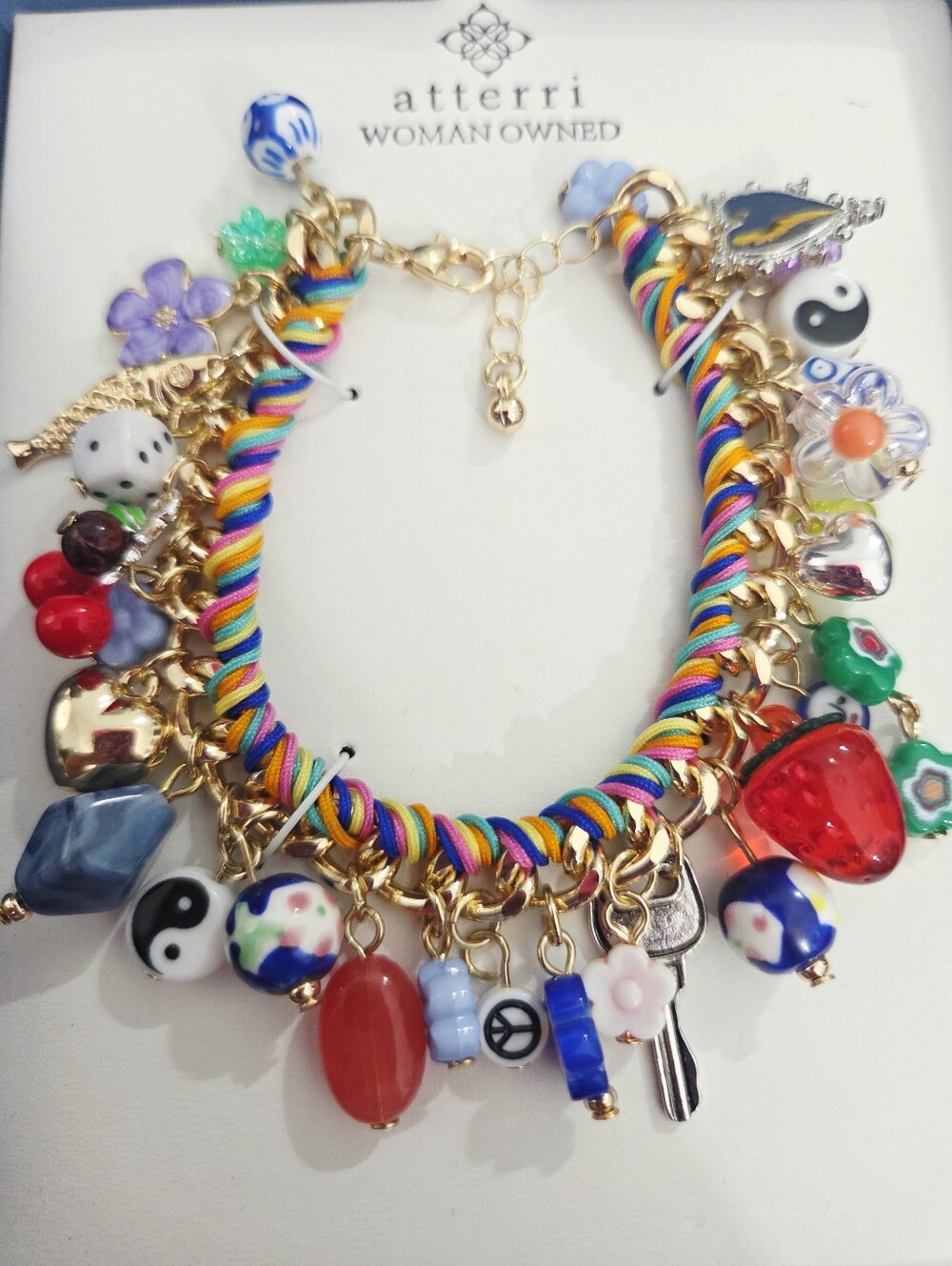 NIP Atterri Charm Bracelet strawberry, Ceramic Cubic Zirconia No Lid..